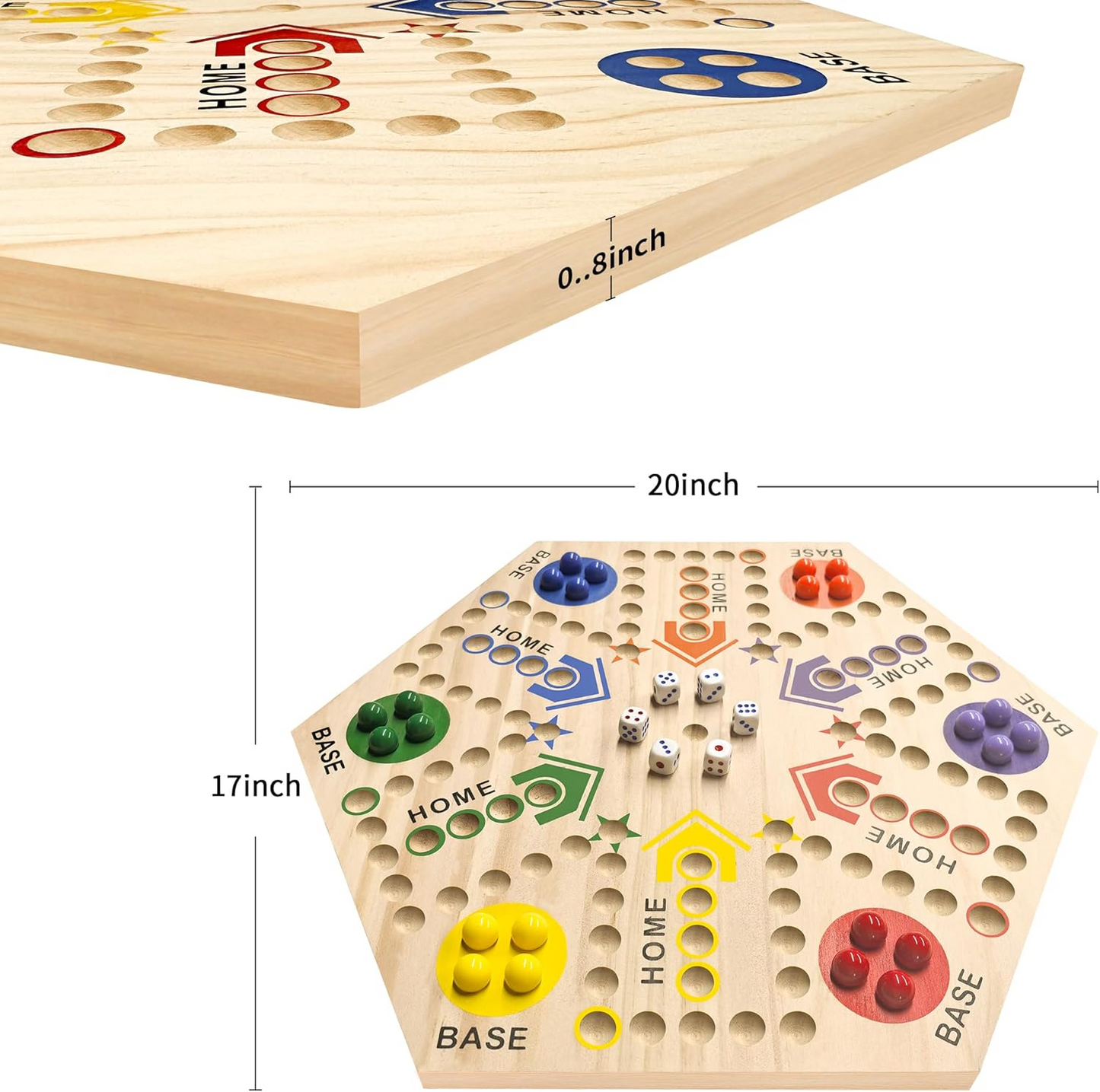 Wooden Board Game, Aggravation Board Game Original Marble Game Double Sided Painted 2 to 6 Player Fast Track Board Game Wooden with 6 Colors 24 Marbles 6 Dice for Adults Kids Family