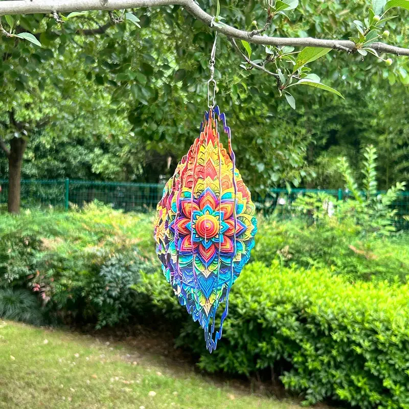 Vibrant Mandala Wind Spinner - 3D Stainless Steel Garden Art