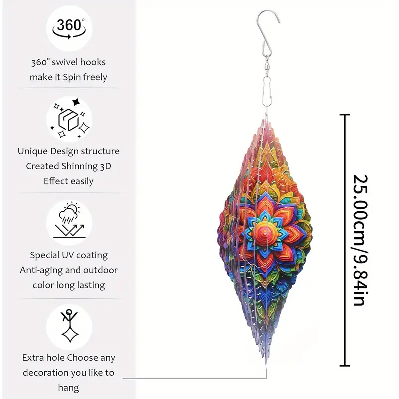 Vibrant Mandala Wind Spinner - 3D Stainless Steel Garden Art