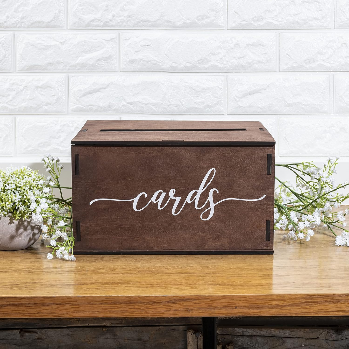Rustic Wooden Card Box with Lid