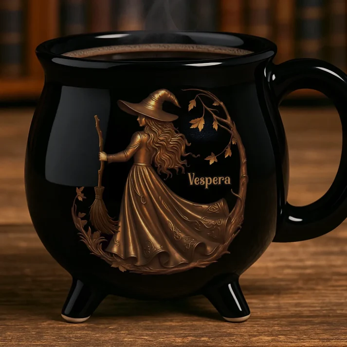 Custom Ceramic Cauldron Coffee Mug – Personalized Halloween Witchy Gift for Besties, Sisters, BFFs, Family & Yourself – “Midnight Magic” Cup