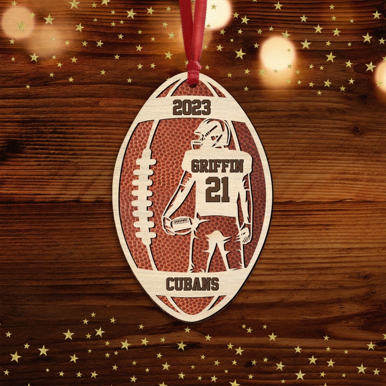 personalized Football Player Wood Christmas Ornament| Custom Name Number Football Player Art| Senior Football Keepsake| Football Lovers Gift