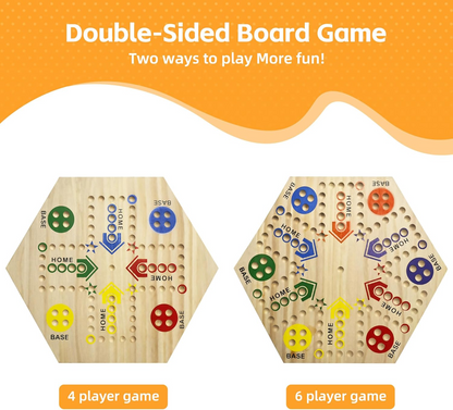 Wooden Board Game, Aggravation Board Game Original Marble Game Double Sided Painted 2 to 6 Player Fast Track Board Game Wooden with 6 Colors 24 Marbles 6 Dice for Adults Kids Family