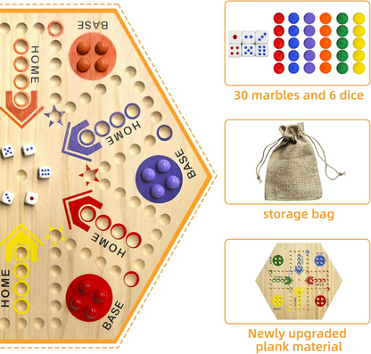 Wooden Board Game, Aggravation Board Game Original Marble Game Double Sided Painted 2 to 6 Player Fast Track Board Game Wooden with 6 Colors 24 Marbles 6 Dice for Adults Kids Family