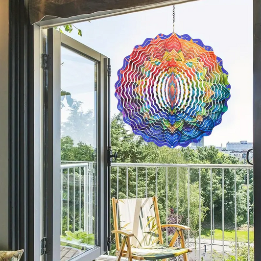 Vibrant Mandala Wind Spinner - 3D Stainless Steel Garden Art