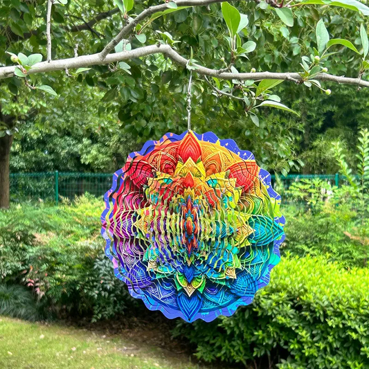 Vibrant Mandala Wind Spinner - 3D Stainless Steel Garden Art