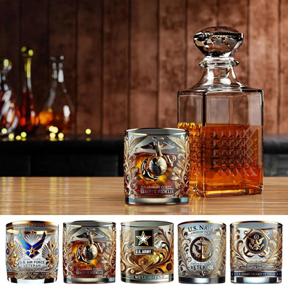 Patriotic Veteran Tribute Glass-Timeless Honor for AmericanHeroes