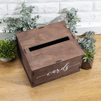 Rustic Wooden Card Box with Lid