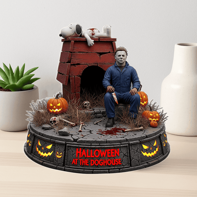 Michael Myers Snoopy - Halloween At The Doghouse Acrylic Block Plaque Home Decor