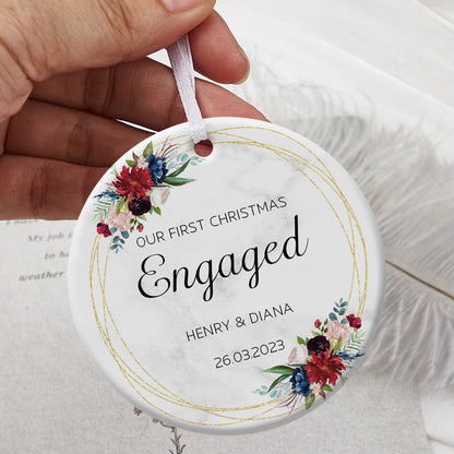 First Christmas Engaged Tropical Flowers - Personalized Ornament - Christmas Gift