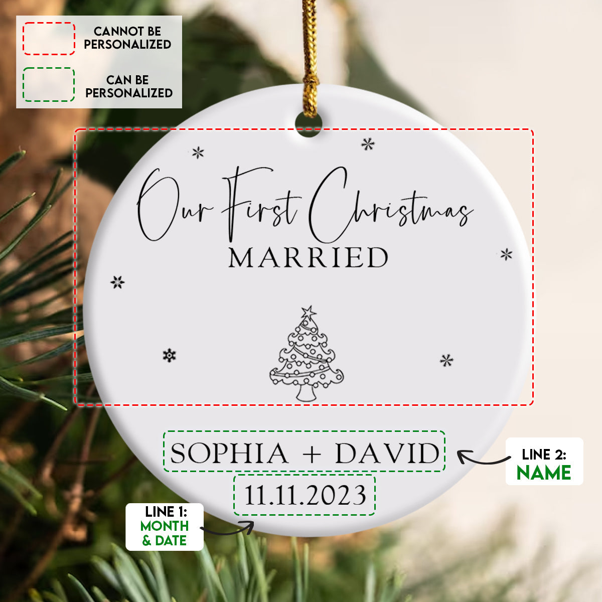 Christmas Tree First Christmas Married - Personalized Ornament - Christmas Gift