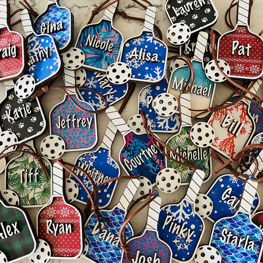 Personalized Pickleball Christmas Ornament Customized Paddle Bag Tag Pickle Ball Racket Ornament Pickler Gifts Volley And Dink Fun Gift