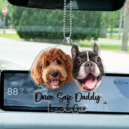 Fathers Day Gifts For Dog Dad, Custom Hanging Pet Photo Car Ornament, Dog Lovers Gifts, Car Accessories, Personalized Drive Safe Daddy Gifts