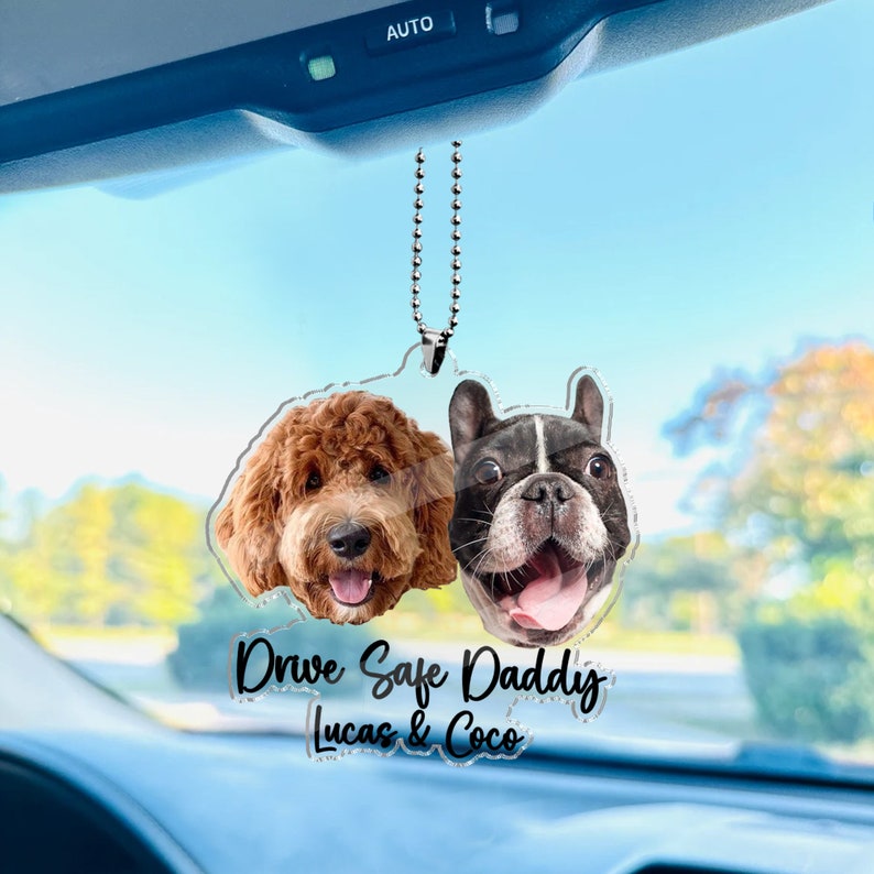 Fathers Day Gifts For Dog Dad, Custom Hanging Pet Photo Car Ornament, Dog Lovers Gifts, Car Accessories, Personalized Drive Safe Daddy Gifts