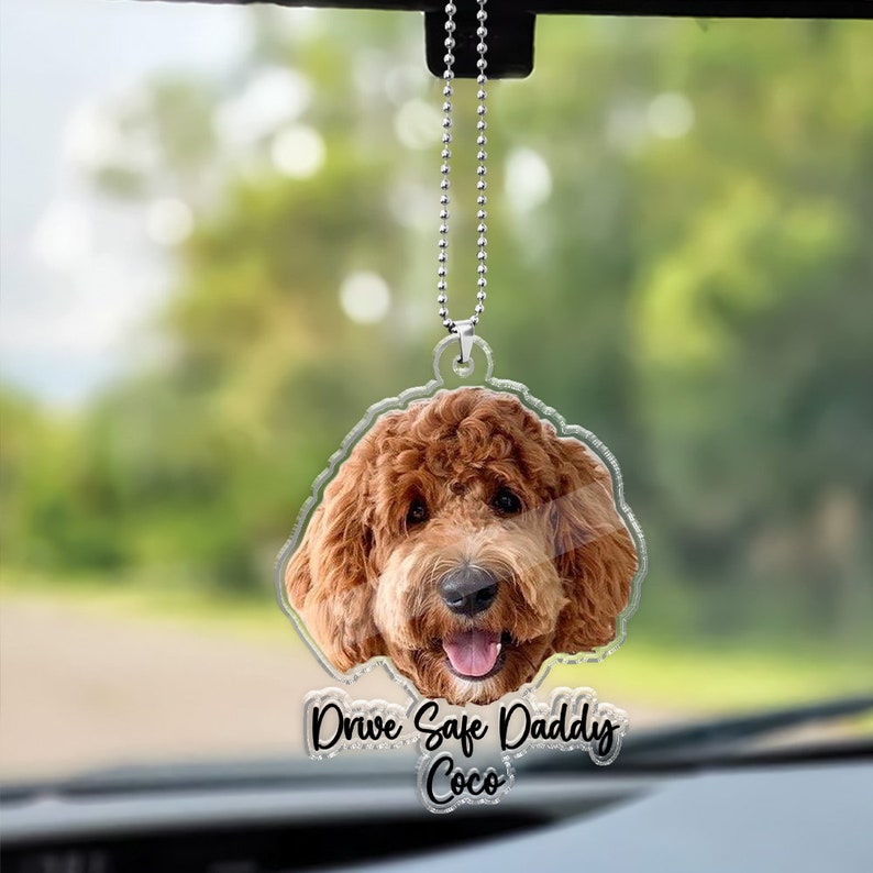 Fathers Day Gifts For Dog Dad, Custom Hanging Pet Photo Car Ornament, Dog Lovers Gifts, Car Accessories, Personalized Drive Safe Daddy Gifts