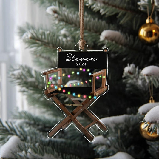 Personalized Director Chair Christmas Light Ornament, Theatre Lover Gift, Christmas Tree Decor, Loved Chair Ornament, Xmas Hanging Ornament