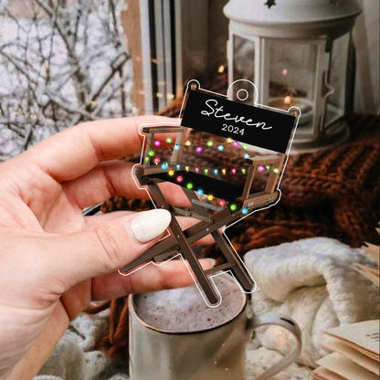 Personalized Director Chair Christmas Light Ornament, Theatre Lover Gift, Christmas Tree Decor, Loved Chair Ornament, Xmas Hanging Ornament